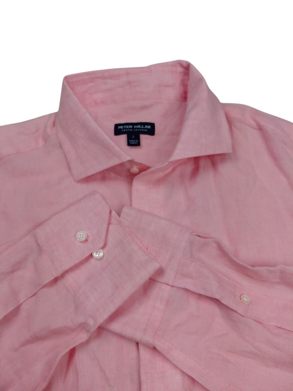 Peter Millar Button Up Shirt Men SZ Large 100% Linen Pink Crown Crafted L/S